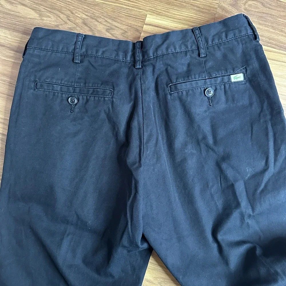 Lacoste Chino Pants Mens 32x34 Black Regular Fit Cotton Preppy Golf Work Casual